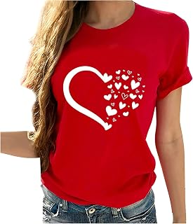 Summer Tops for Women 2025 Trendy Short Sleeve Crewneck Spring Shirt Cute Heart Print Graphic Tee Shirts Loose Blouse