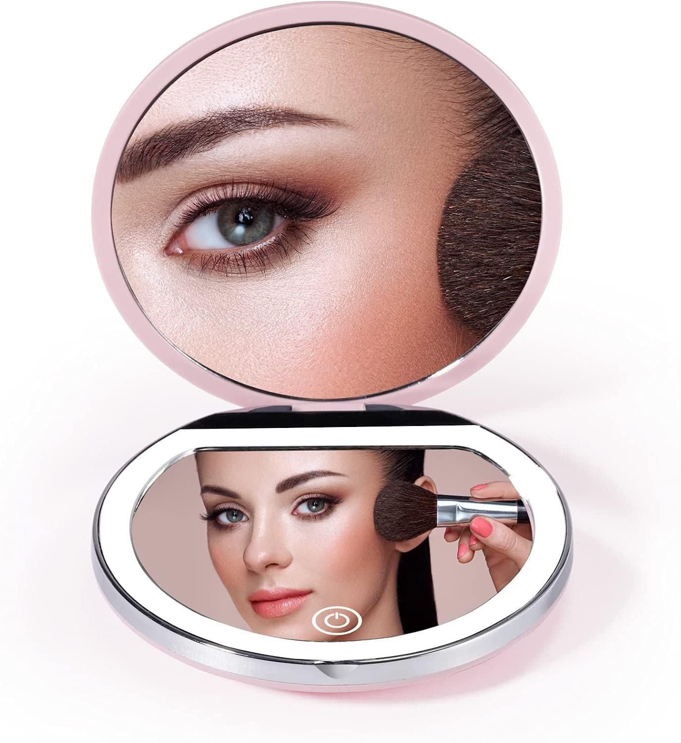 AEESS Lighted Proket Compact Mirror, LED Lighted Travel Makeup Mirror 1x/10x