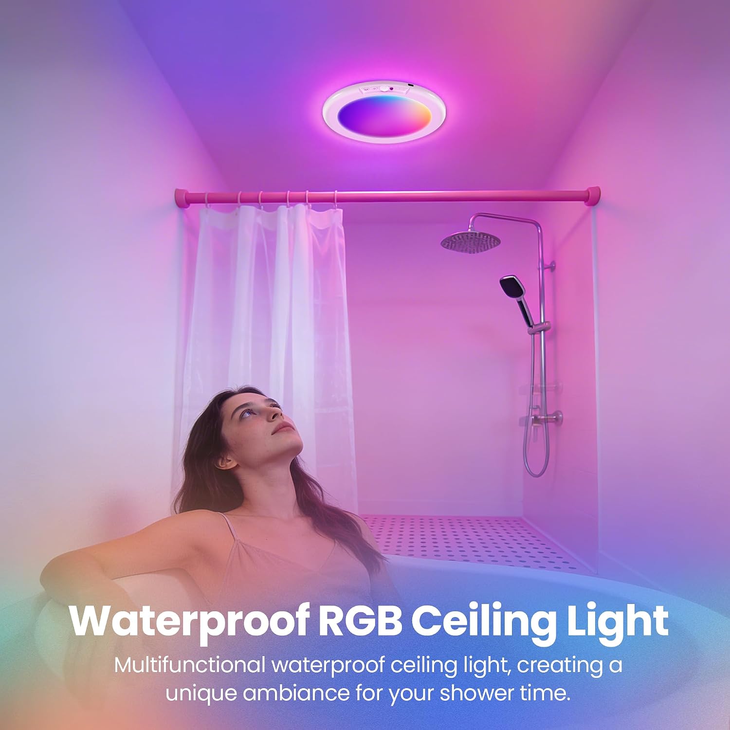 KINDEEP Wireless Battery Operated Ceiling Light: RGB Color Changing Ceiling Light with Remote, Rechargeable Motion Sensor Closet Light, Shower, Stairs, Hallway, Pantry, 1 Pack