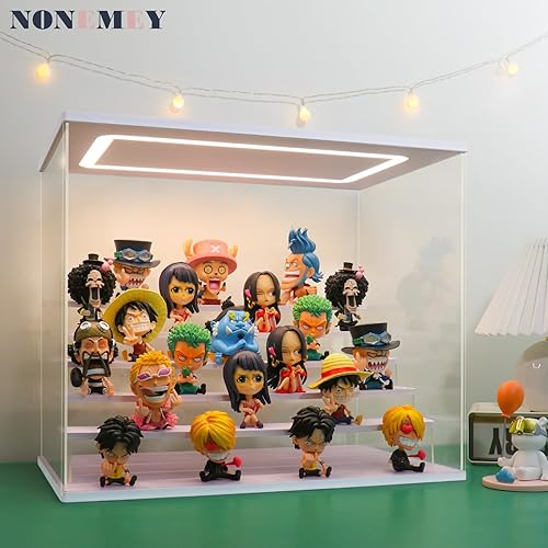 Miniatura 3 de NONEMEY Soporte de acrílico transparente con luz LED de 23456 niveles, caja de almacenamiento a prueba de polvo para coleccionables