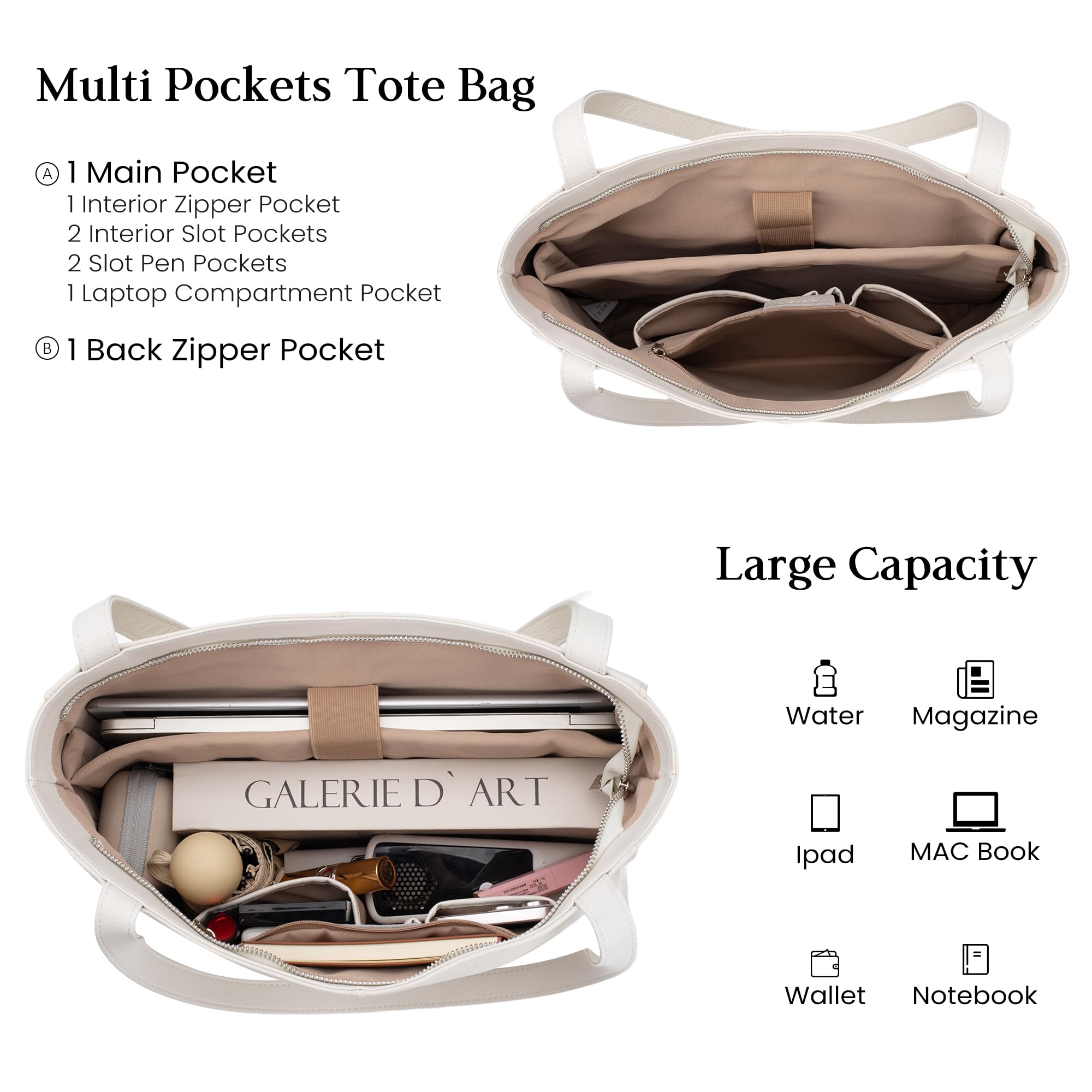 befen Véritable Sac Cabas en Cuir Femmes Sacoche, Sacs à Main en Cuir Femmes avec Compartiment pour Ordinateur Portable de 14 Pouces