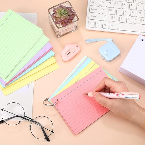 Miniatura 6 de Epakh 300 tarjetas de índice para el regreso a clases, 180 GSM, tarjetas de índice de grosor con anillos, tarjetas de índice perforadas, tarjetas en