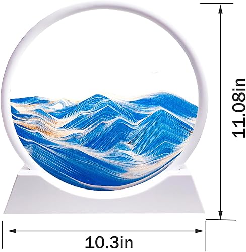 Miniatura 16 de HYUGF Decoración de imagen artística de arena en movimiento, movimiento líquido de paisaje de arena profunda 3D, marco de vidrio redondo, regalo