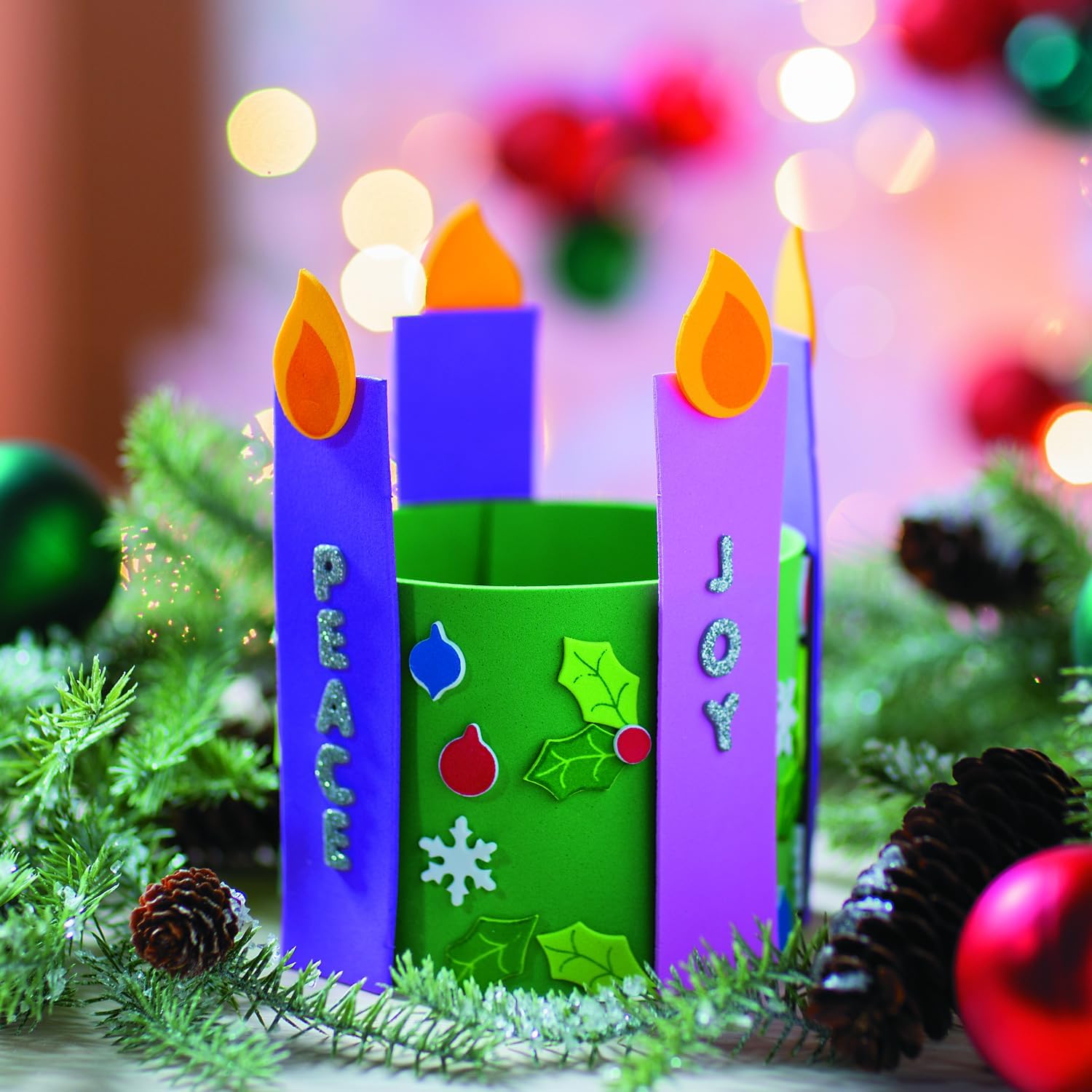 Fun Express Advent Wreath Craft Kit for Kids - Makes 12 Foam Candle Stand Up Wreaths | Christmas Arts and Crafts for Classroom, Sunday School & Holiday Activities | Self-Adhesive Pieces Included