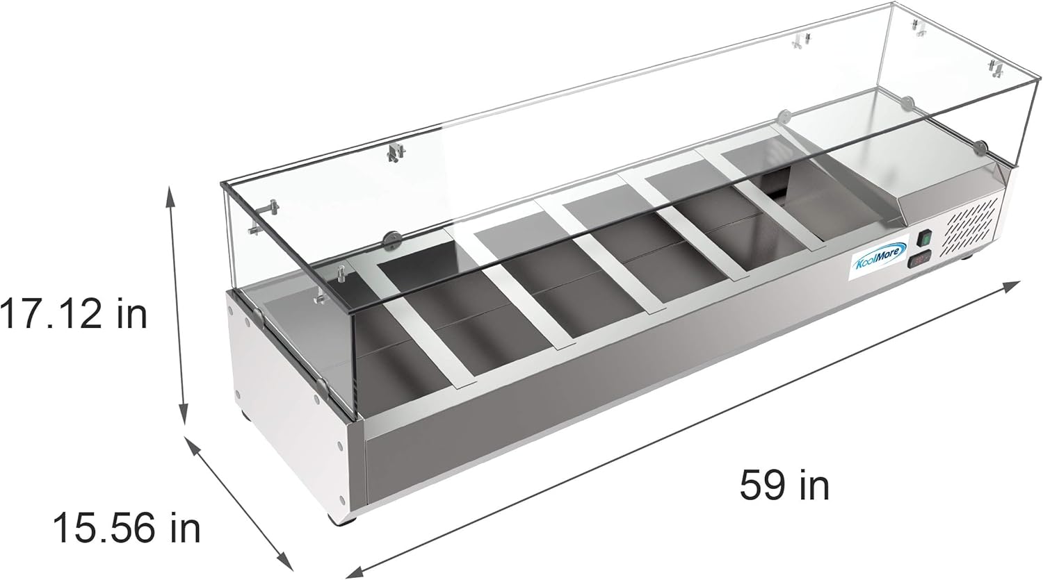 KoolMore SDC-6P-SG Condiment Prep Rail Station with Sneeze Guard, 59 Inch, Silver