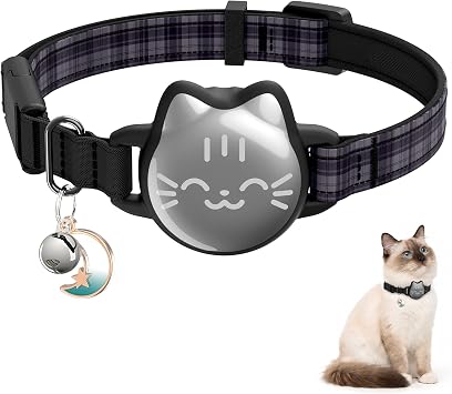 AirTag Cat Collar, Reflective Breakaway Cat Collar, Hidden Holder with Bell