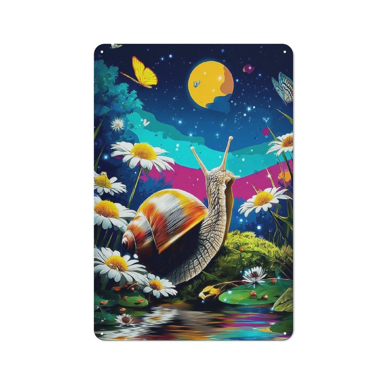 Junmoney Whimsical Night Garden Scene Vintage Cafe Metal Sign 30X20cm Featuring Bistro Wall Plaque For Cafe, Bistro, Bakery Or Restaurant