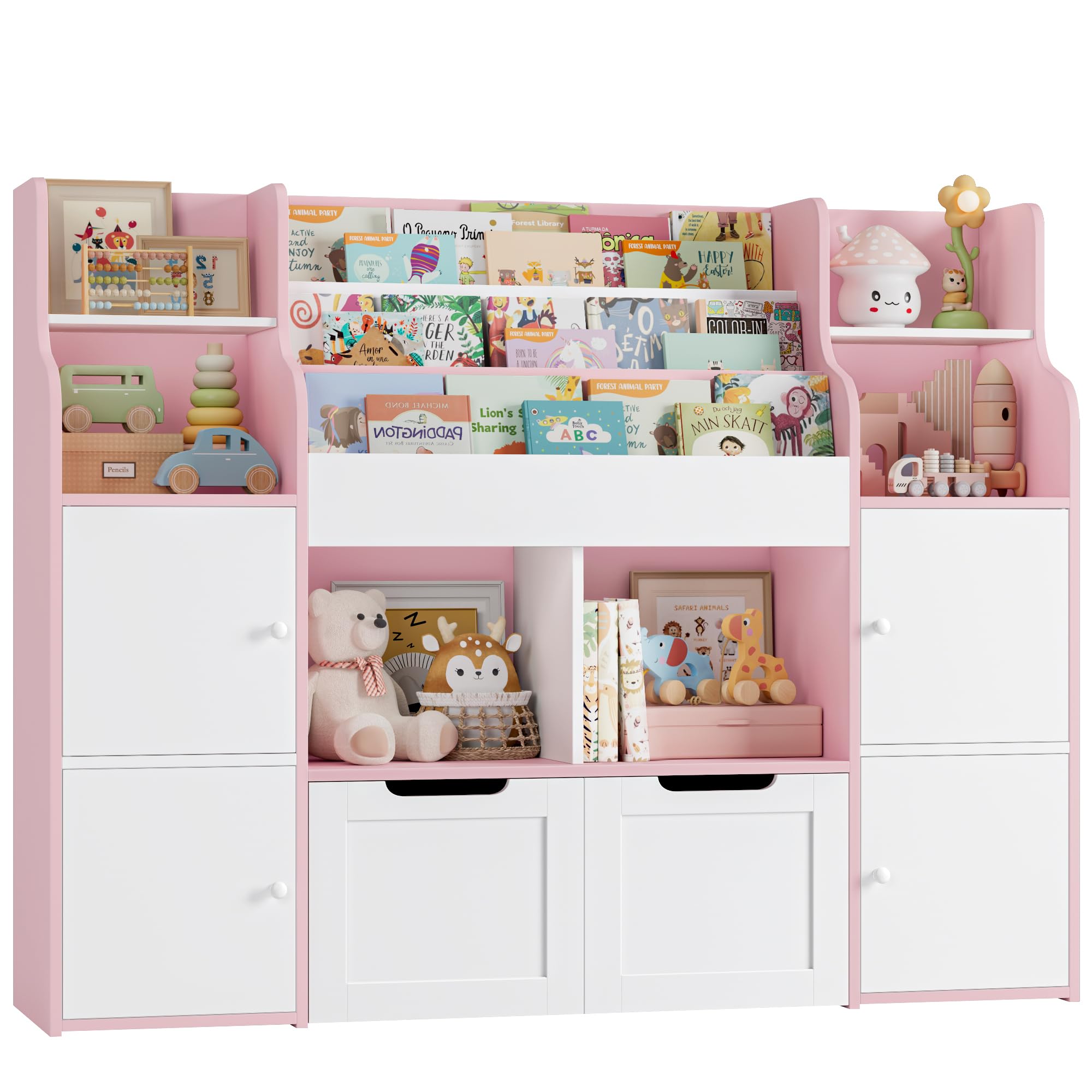 FOREHILL Kinderregal mit 12 Fächer, Bücherregal Kinder für Kinderzimmer | Kinderregal, Kinderzimmer Möbel, Kinderschrank mit 4 Türen, Spielzeugregal für Kindergarten, 122 x 30 x 100 cm
