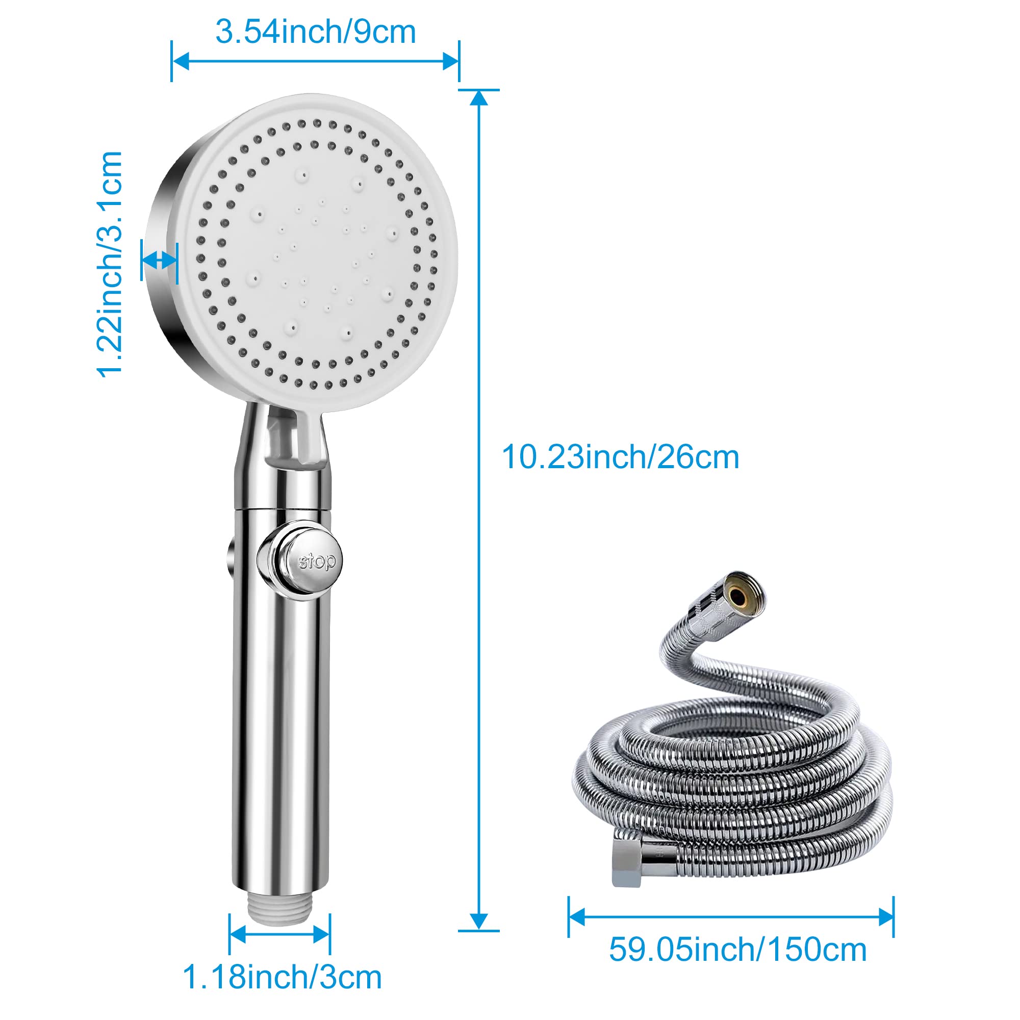 Hochdruck-Duschkopf Mit 5 Sprühmodi & Wasserstopp-Taste - Inkl. 150cm Schlauch