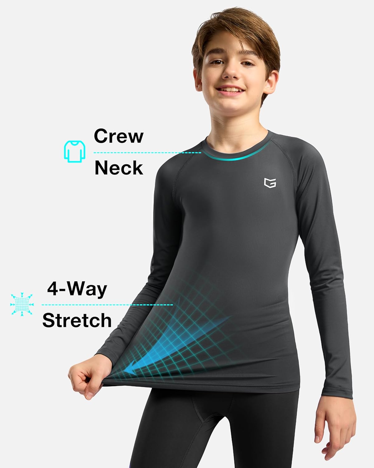 G Gradual Boys Youth Compression Shirt Long Sleeve Football Baseball Undershirt Quick Dry Sports Base Layer for Boy - Image 5