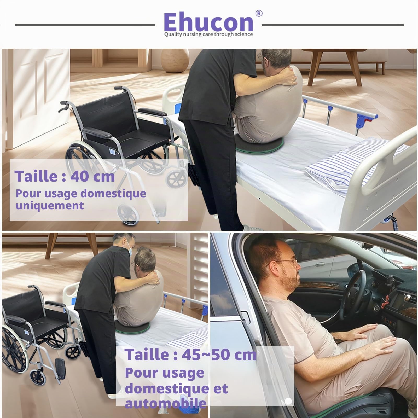 Coussin de Siège Pivotant 360 Degrés pour Voiture ou Chaise,Disque Pivotant de Coussin de Rotation pour Personnes Âgées,Aide au Siège Pivotant pour Voiture/Chaise. (Gris, 40cm)
