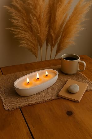 Oval Beton Mum  %100 Do al Soya Wax, Ah ap Fitilli, El Yap m  Dekoratif Mum 21.9X10.8 Cm
