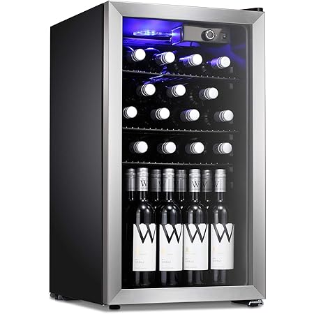 Antarctic Star 26 Bottle Wine Cooler/Cabinet Beverage Refigerator Mini Fridge Small Wine Cellar Soda Beer Counter Top Bar Quiet Operation Compressor Freestanding Clear Glass Door for Office/Dorm