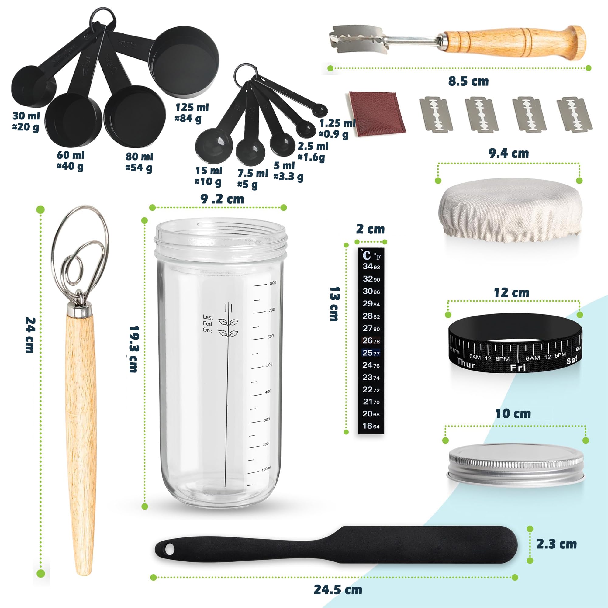 Sourdough Starter Kit 1000ml Tarro de Fermentación con Cuchillo de Panadero y Batidor de Masa Accesorios de Panadería