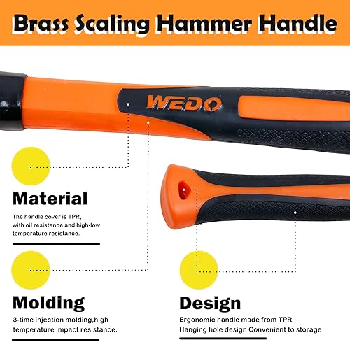Miniatura 4 de WEDO Martillo de soldadura de latón con mango de fibra de vidrio, martillo escalador, martillo astillado, 10.58 oz, longitud 11.024 in (11 pulgadas)