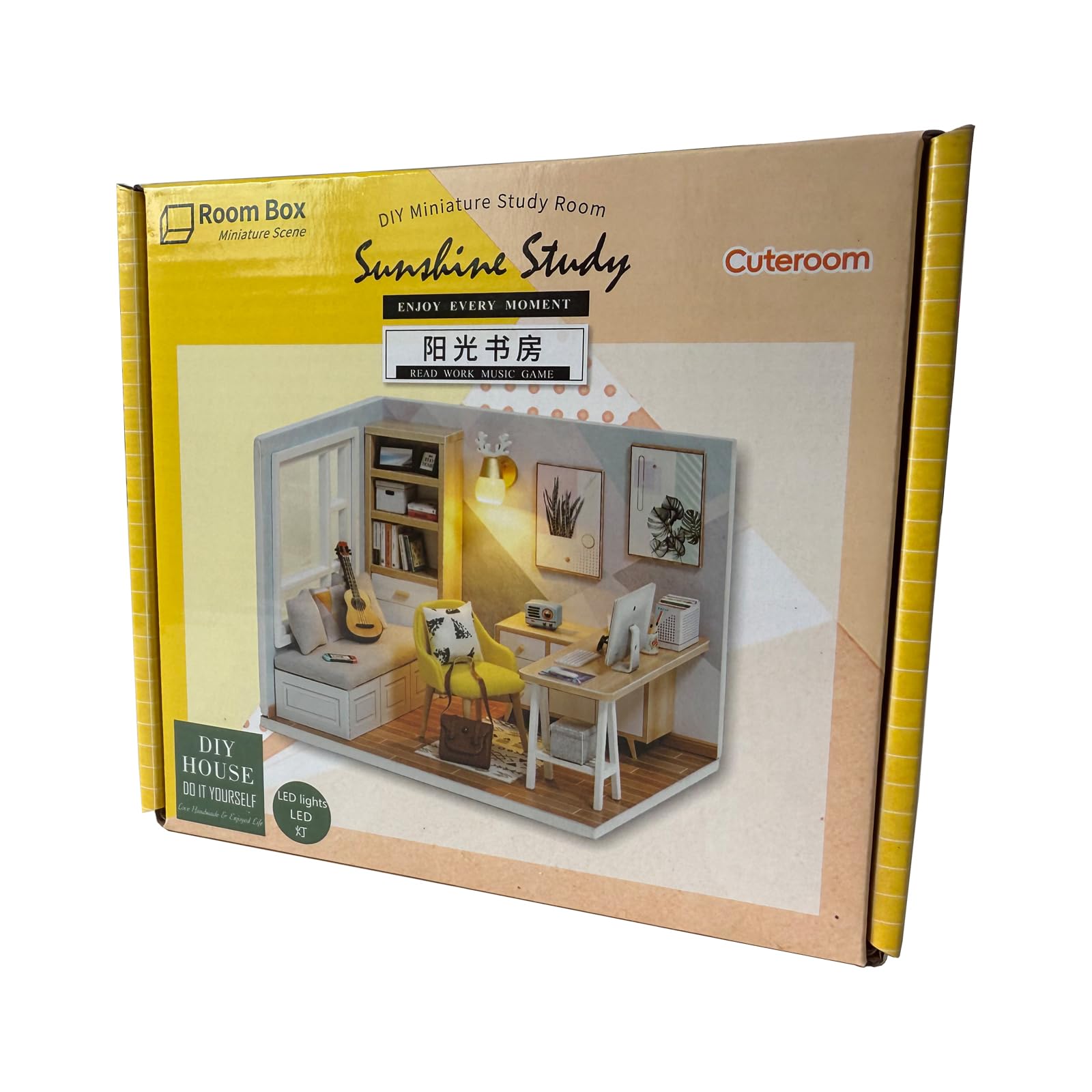 Kit de casa de madera de muebles en miniatura para habitación de muñecas de bricolaje, kit de casa de muñecas de madera con cubierta antipolvo y luz LED y accesorios - Serie QT Dollhouse 8