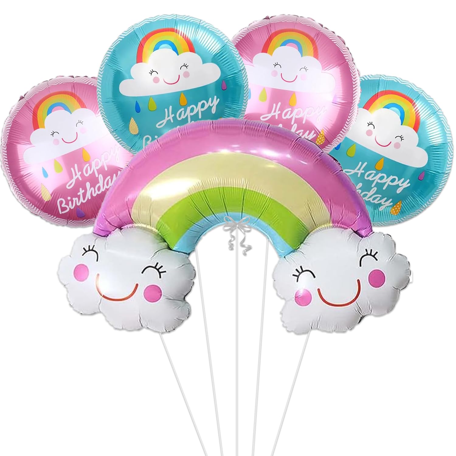 Rozi Decoration Happy Birthday Rainbow Theme Foil Balloon (Multicolour, Set of 5)