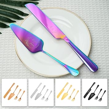 Personalized Cake Knife Set Custom Wedding Cake Knife and Server Set Customized Engrave Stainless Steel Personalized Cake Cutter for Birthday (Silvery)