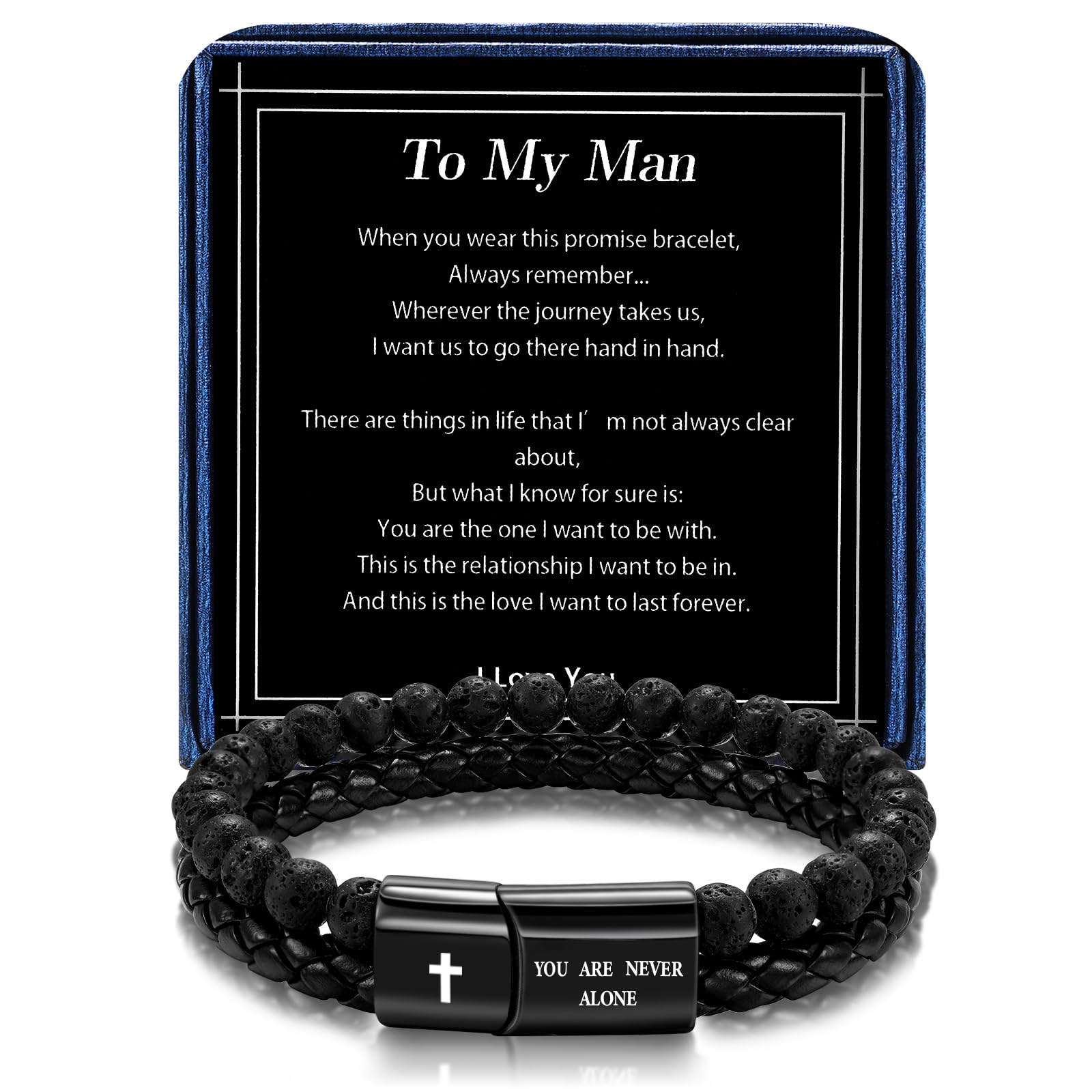 Alissl Lava Rock Leather Christian Inspirational Cross Bracelet for Mens Essential Oil Diffuser for Aromatherapy Men Grandson Son