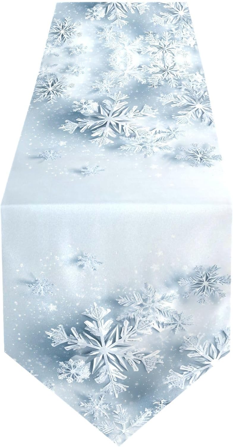 ALAZA Double-Sided White Silver Snowflakes01 Table Runner 18x72 Inches Long,Christmas Table Cloth Runner for Wedding Birthday Party Kitchen Dining Home Everyday Decor