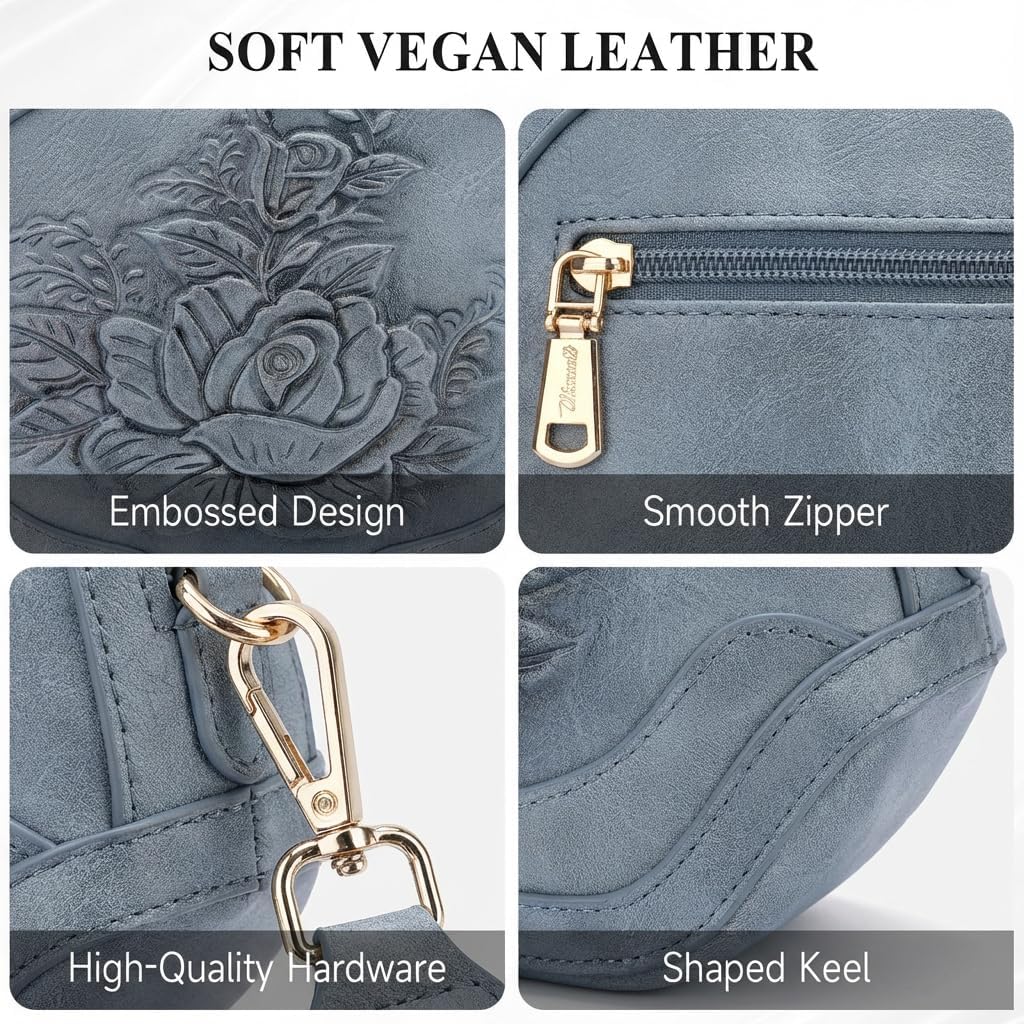 Crossbody Bags for Women, Trendy Vegan Leather Crossbody Purse with Adjustable Strap Embossed Shoulder Handbag | Lightweight, Smooth zipper, Gifts for women, Trendy, Wide Guitar Strap