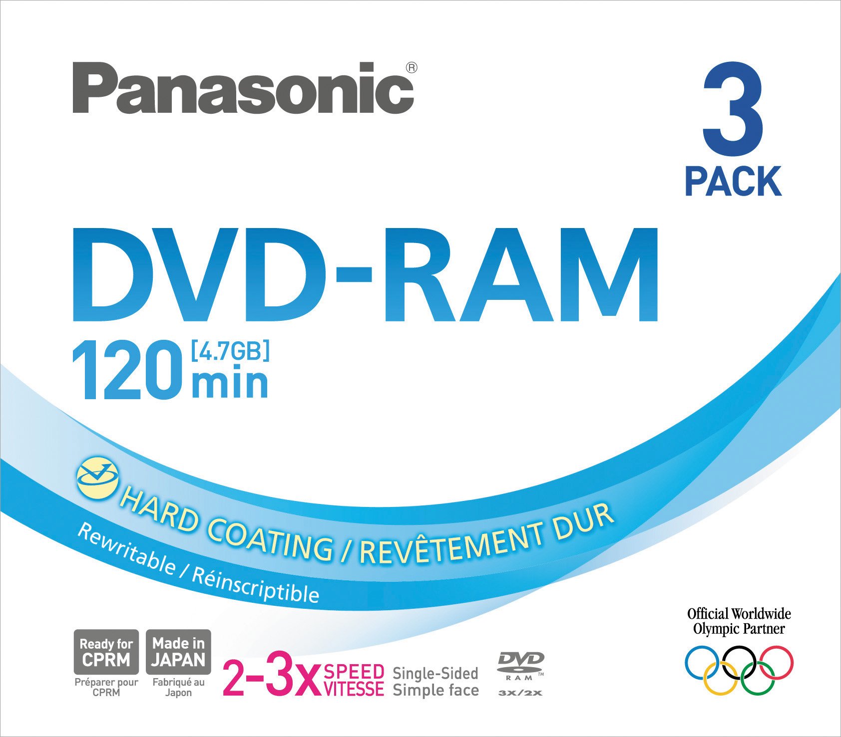 Panasonic LM-AF120LE3 DVD Vierge DVD-RAM 3 Vitesses de Gravure 120 Minutes Or