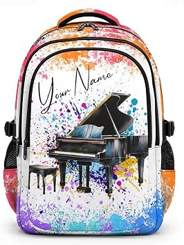 Personalized Piano Backpacks for Girls Boys Kids Teens, Aesthetic Large Capacity Custom Music Backpack for School Elementary to College