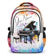 Personalized Piano Backpacks for Girls Boys Kids Teens, Aesthetic Large Capacity Custom Music Backpack for School Elementary to College