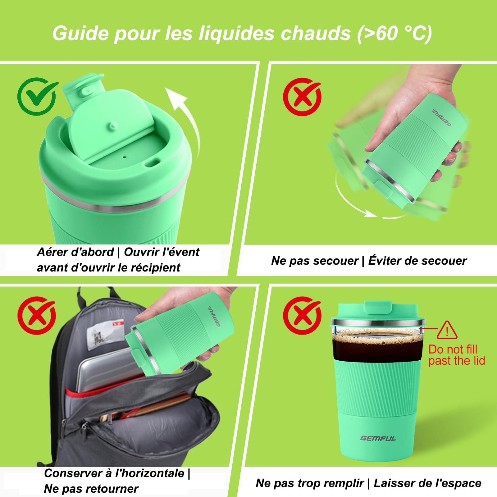 Mug Isotherme Cafe 380Ml, Thermos Café Avec Revêtement Céramique, Sans