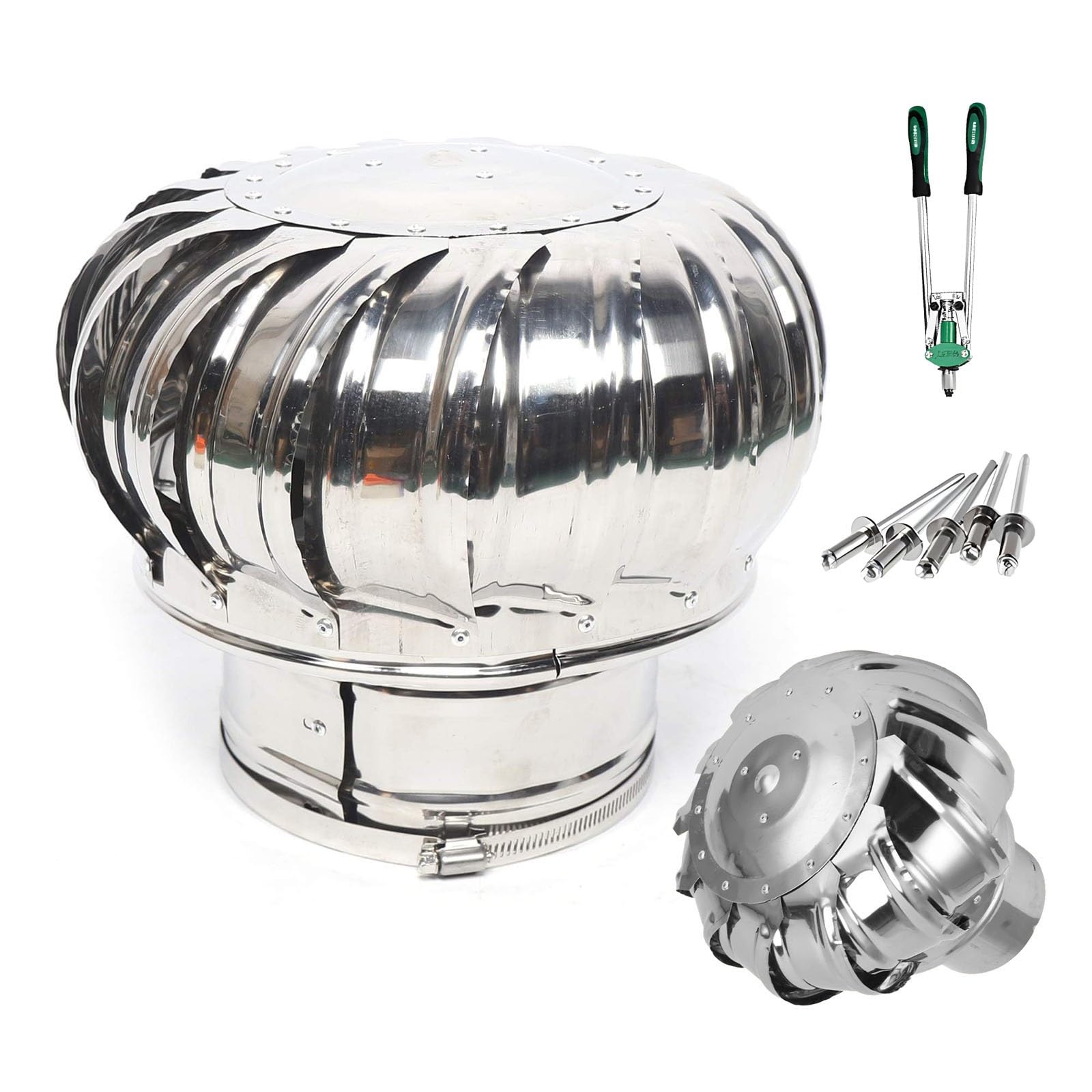 PFXNGMS Chimney Cap Roof Vents 3 4 4.3 5.9 6.3 7.9 9.9 in Roof Wind Rotating Turbine Cap Vent, 201 Stainless Steel Chimney Flue Cover with Fastening Device(250 mm/9.9 in)