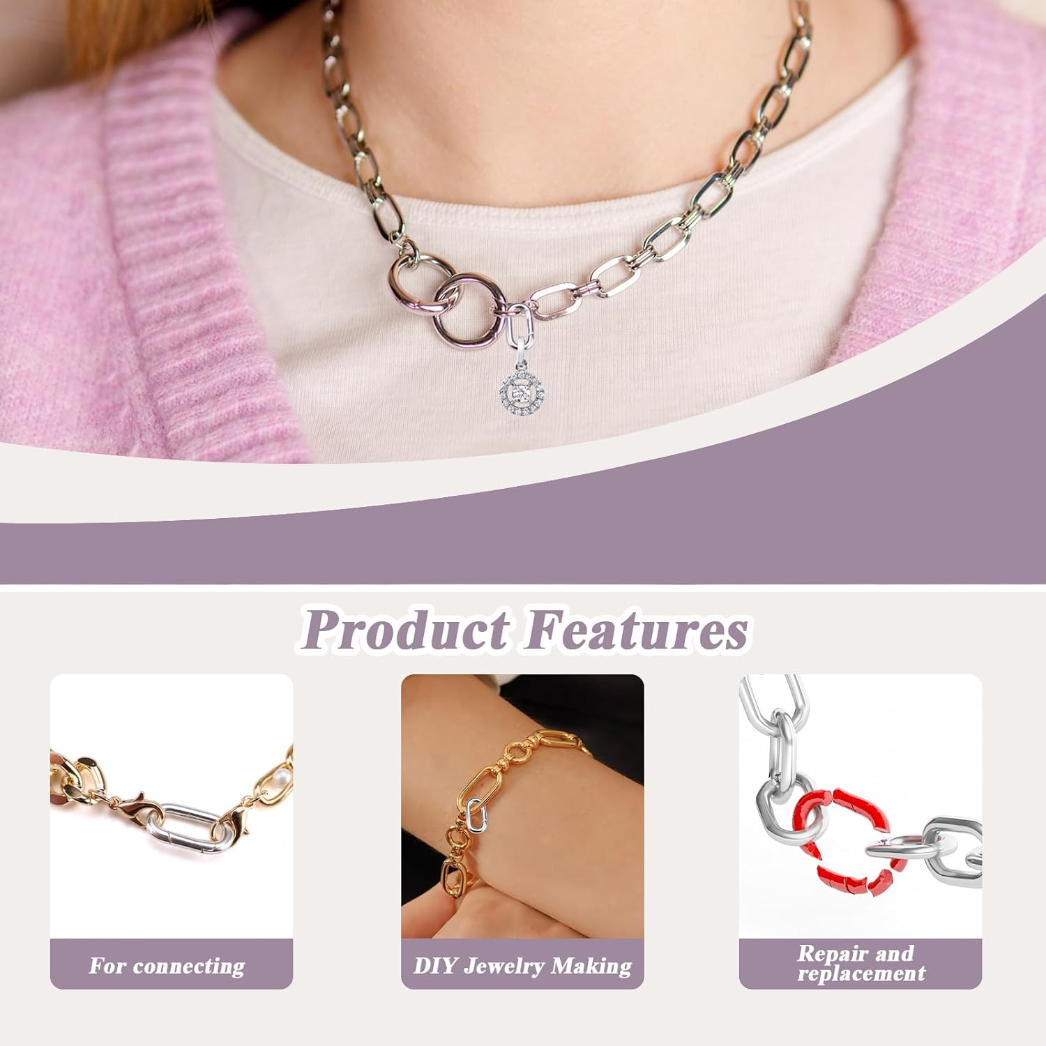 925 Sterling Silver Oval Necklace Clasp, 18 mm Charm Necklace Shortener Clip, Plain Jewelry Clasps Connector, Spring Enhancer Rings Replacement for Bracelet Key Chain Pendant Making (Silver) - Image 4