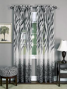 PowerSellerUSA Window 2-Pack Panel Curtain Animal Print Zebra Semi-Sheer Light Filtering Panel 52" W x 84" L, Gray