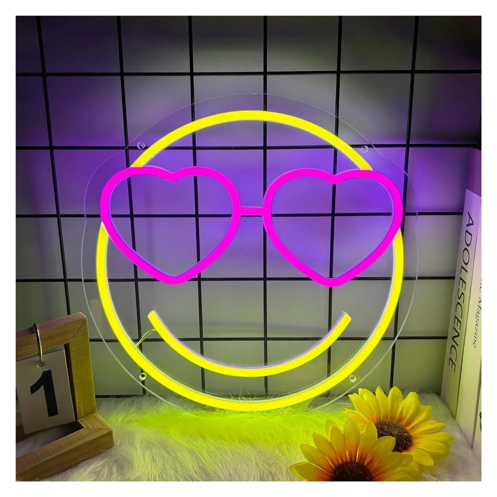 RONGCH Hanging Art Signs ﻿ Smile Face Neon Sign for Gameroom Bedroom Bar Livingroom Birthday Party Wall Decor 32x32cm