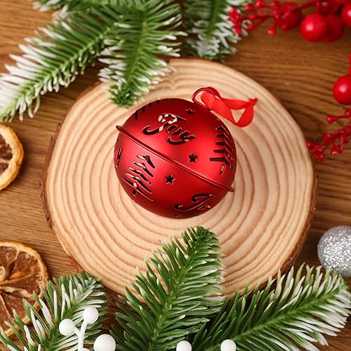Miniatura 4 de Hotop 6 Pieces Large Red Jingle Bell Christmas Joy Bell Metal Ornaments with Star Cutouts Sleigh Rustic Xmas Tree Wreath Garland Holiday Party DIY