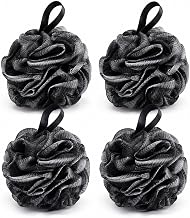 Eastrise Loofah Shower Puff 4 Pack, Large Soft PE Mesh Bath Sponges | for Men Exfoliating Body Scrubbers, Black
