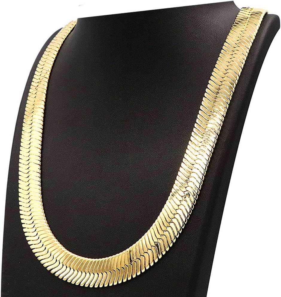 TUOKAY Fake Big Gold Herringbone Chain Necklace Costume 11mm Thick Faux Gold Herringbone Necklace Fashion Hip Hop Snake Chain Women Men Rapper Chain 24" - Image 2
