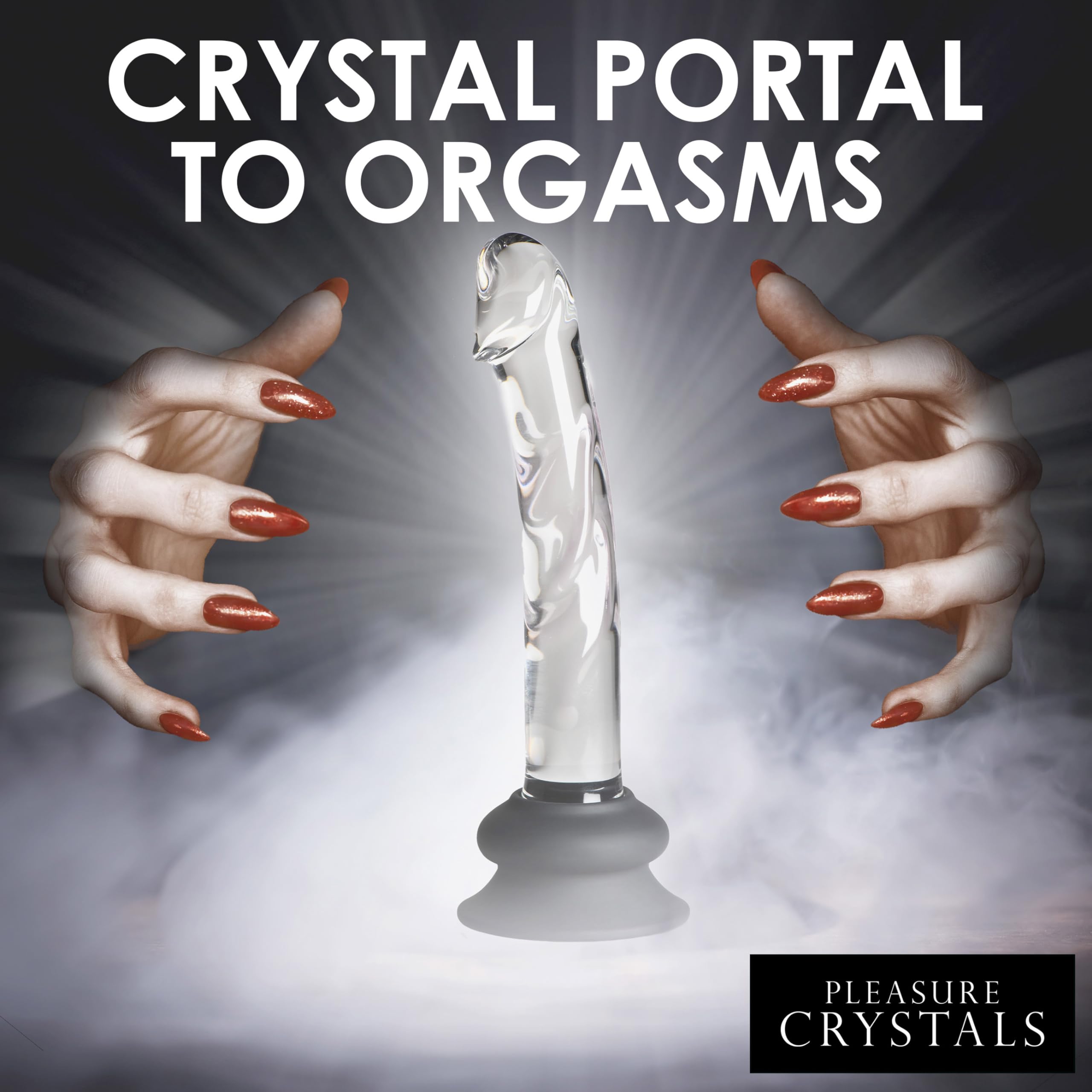 Pleasure Crystals 7" Glass Dildo with Silicone Base for Men, Women & Couples. Realistic Texture, Includes Removable Silicone Suction Cup, Ideal for Temperature Play. 2 Pieces, Clear.