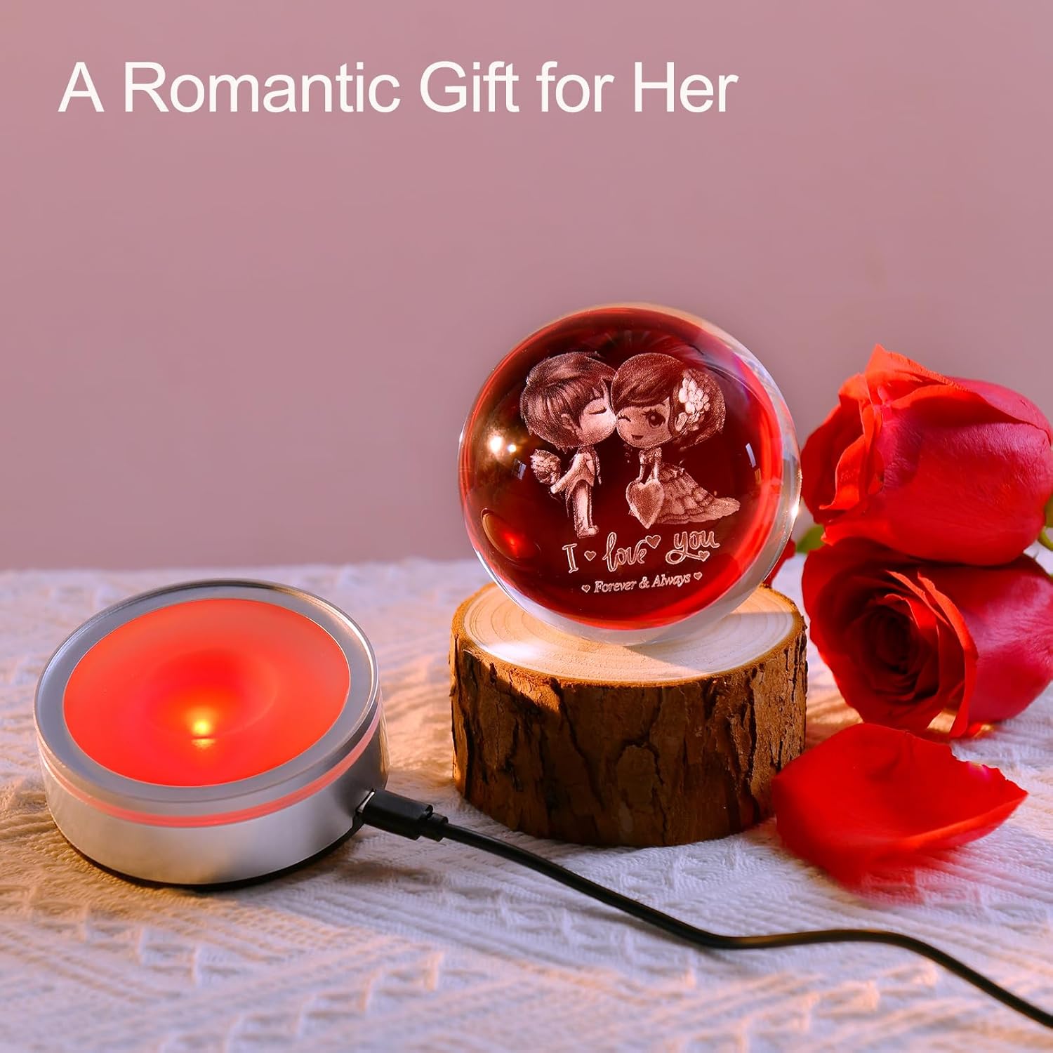 IFOLAINA Romantic Valentines Gifts for Wife Girlfriends Women I Love You Gifts for Her Couple Anniversary Birthday 3D Crystal Ball Night Light Glass Globe Decorative Decor - Image 7