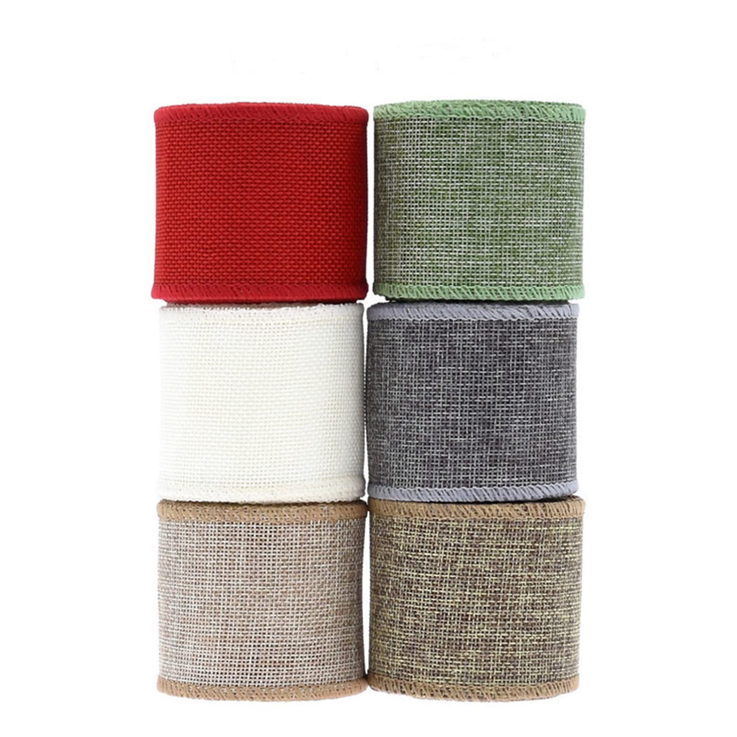 Geschenkband, Geschenkband für Weihnachten, 6 Rollen Sackleinen-Drahtband, solides Drahtkantenband, Sackleinen-Geschenkband, Juteband, DIY handgefertigte Verzierungen for dekorative Kränze, Geschenkve