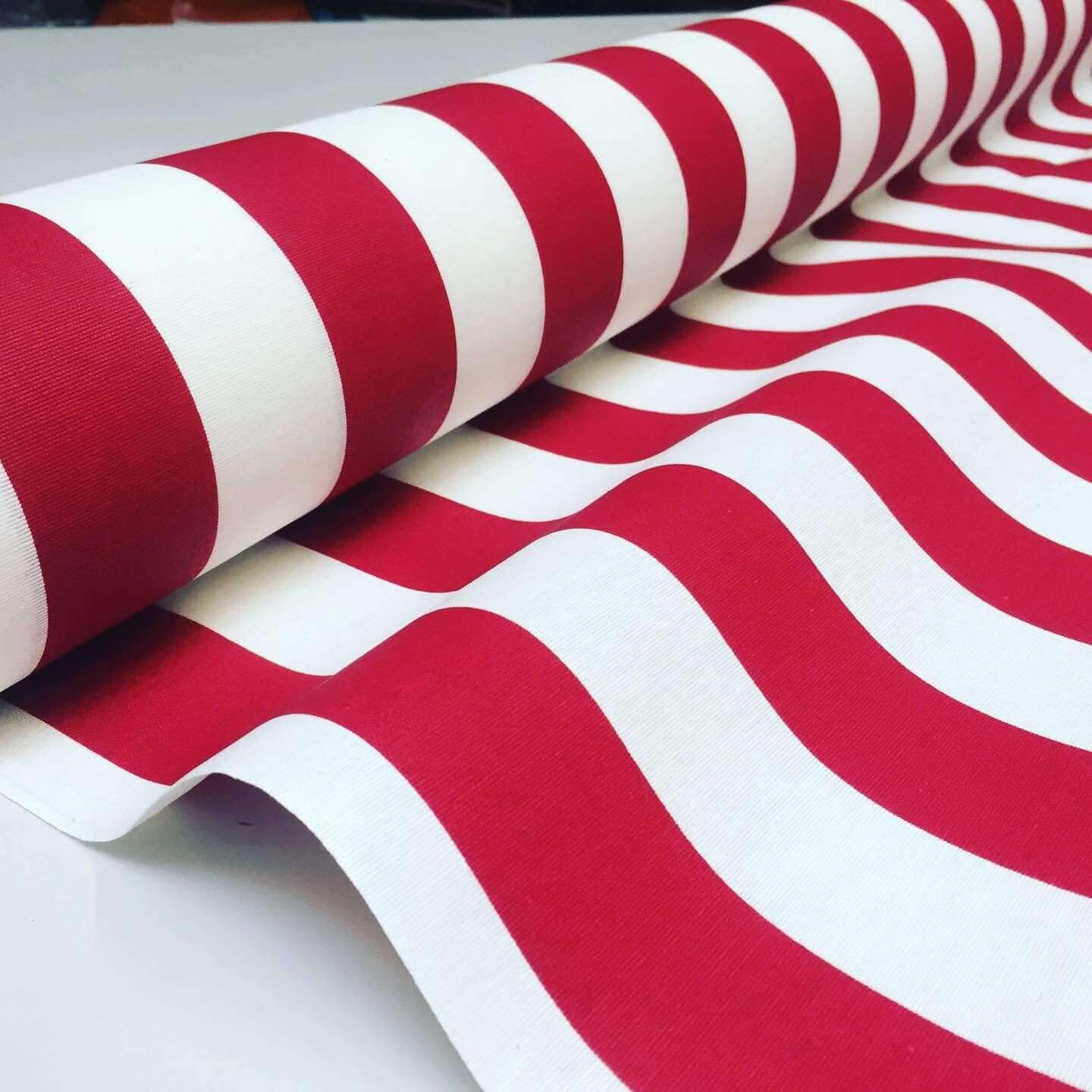 Teflon-Coated Outdoor Fabric – White Striped Waterproof Material for Cushions Awnings Canopy Patio – 140cm Wide - Sold by the Metre - Red