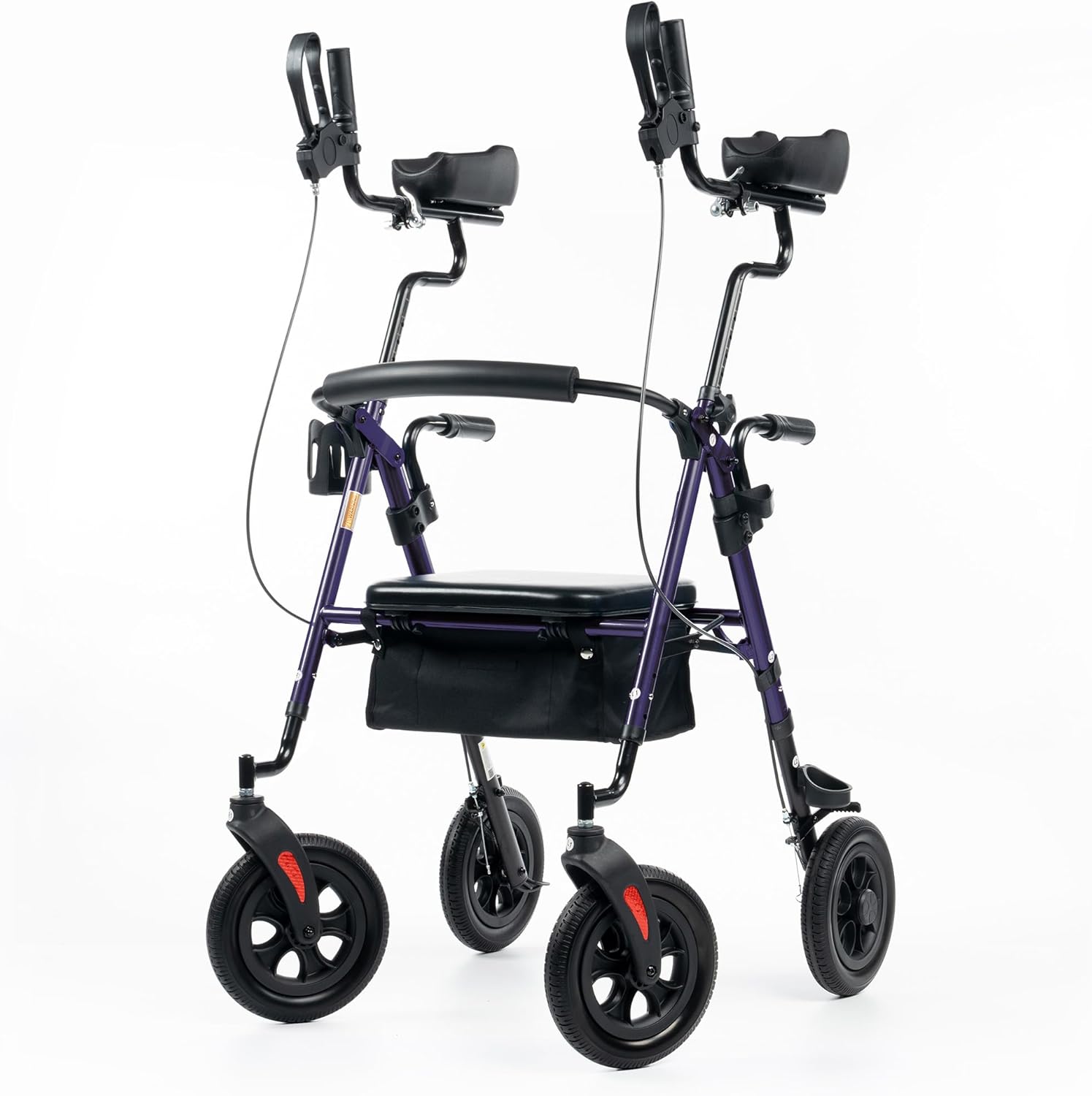 ELENKER All-Terrain Upright Rollator Walker, Stand Up Rolling Walker with 10Big PU Wheels and Adjustable Padded Armrests for Seniors from 48to 6'4, Purple