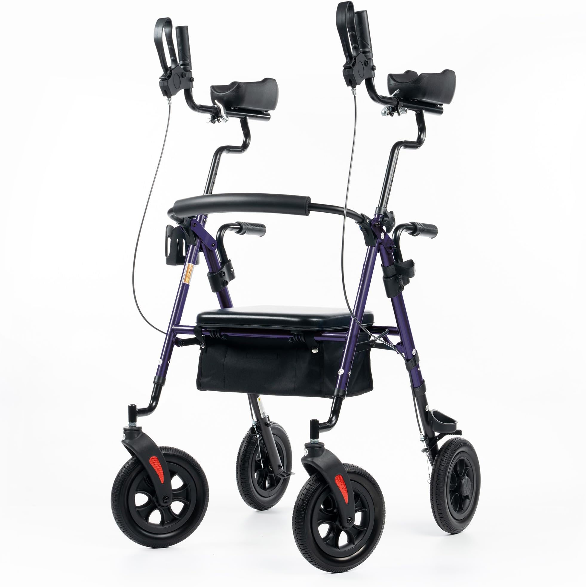ELENKER All-Terrain Upright Rollator Walker, Stand Up Rolling Walker with 10’’Big PU Wheels and Adjustable Padded Armrests for Seniors from 4’8”to 6'4”, Purple