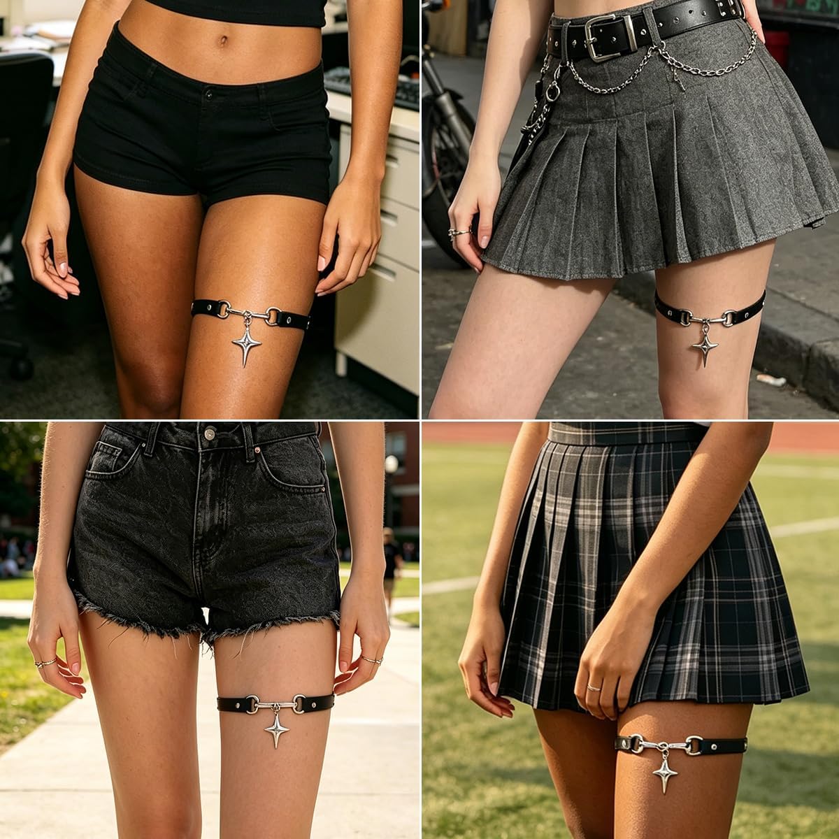 Y2K Star Leather Thigh Garter for Women Black, Adjustable Punk Leg Garter with Horsebit Pendant, Edgy Gothic Leg Chain Belt Accessories for Festival Party Cosplay Rave Music Prom
