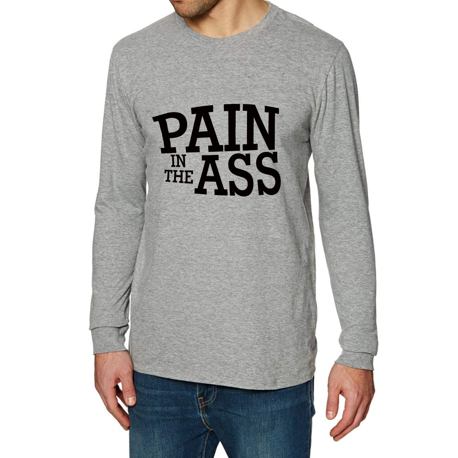 WINGZOO Long Sleeve T Shirt for Men-Funny Saying Pain in The Ass Letter Print Casual Cotton Tee Shirts