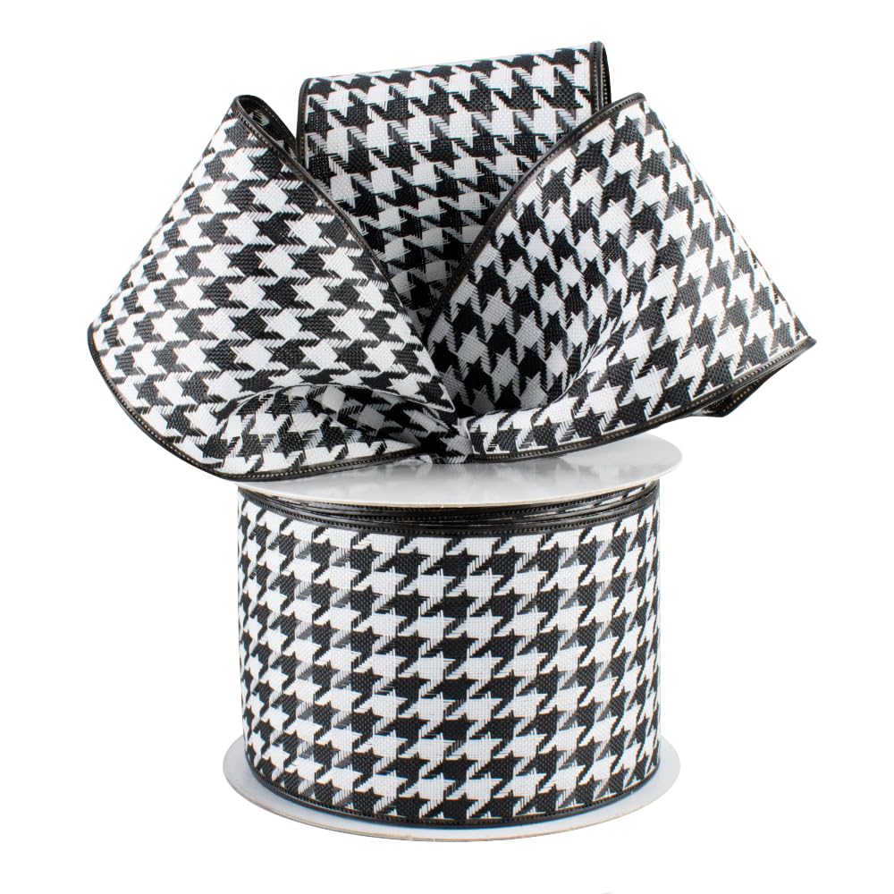 Amazon.com: Black White Houndstooth Wired Ribbon - 2 1/2