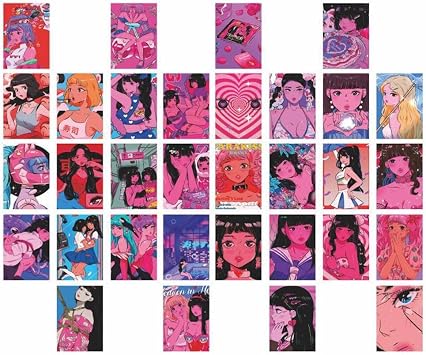 JHTPSLR Wall Collage Kit Aesthetic Photo Pink Room Decoration Y2K Poster for Teen Girls Cute Room Decor Japanese Anime Sweet Girl Print Photo Decorative Postcard Wall Art Decor 32pcs