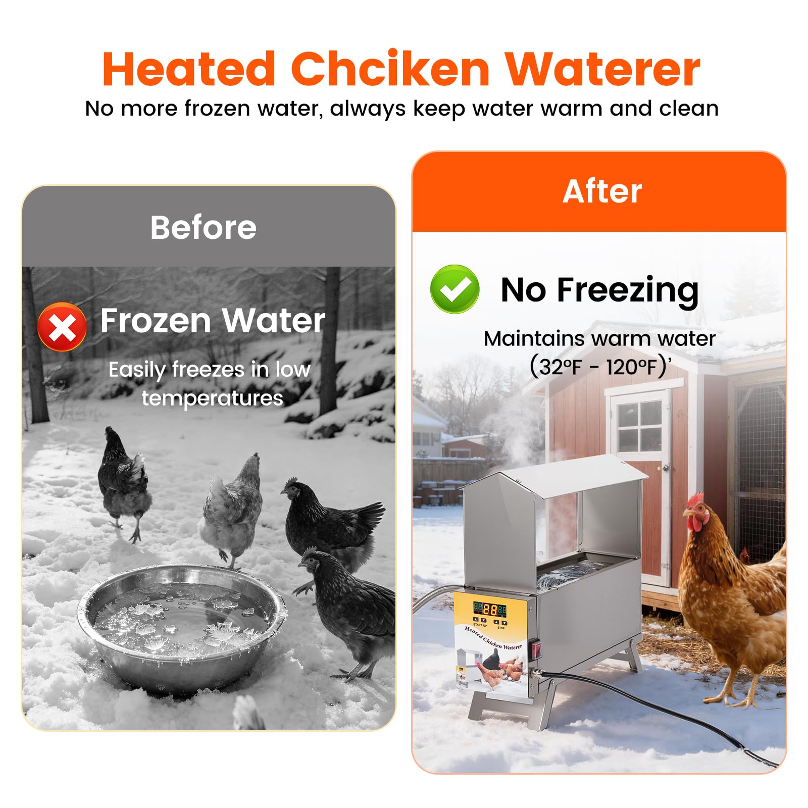Scaldabagno per pollo per l'inverno, 5 l, riscaldato automatico con gamba regolabile e controllo termostato, scaldabagno antigelo per pollame, accessori per pollame