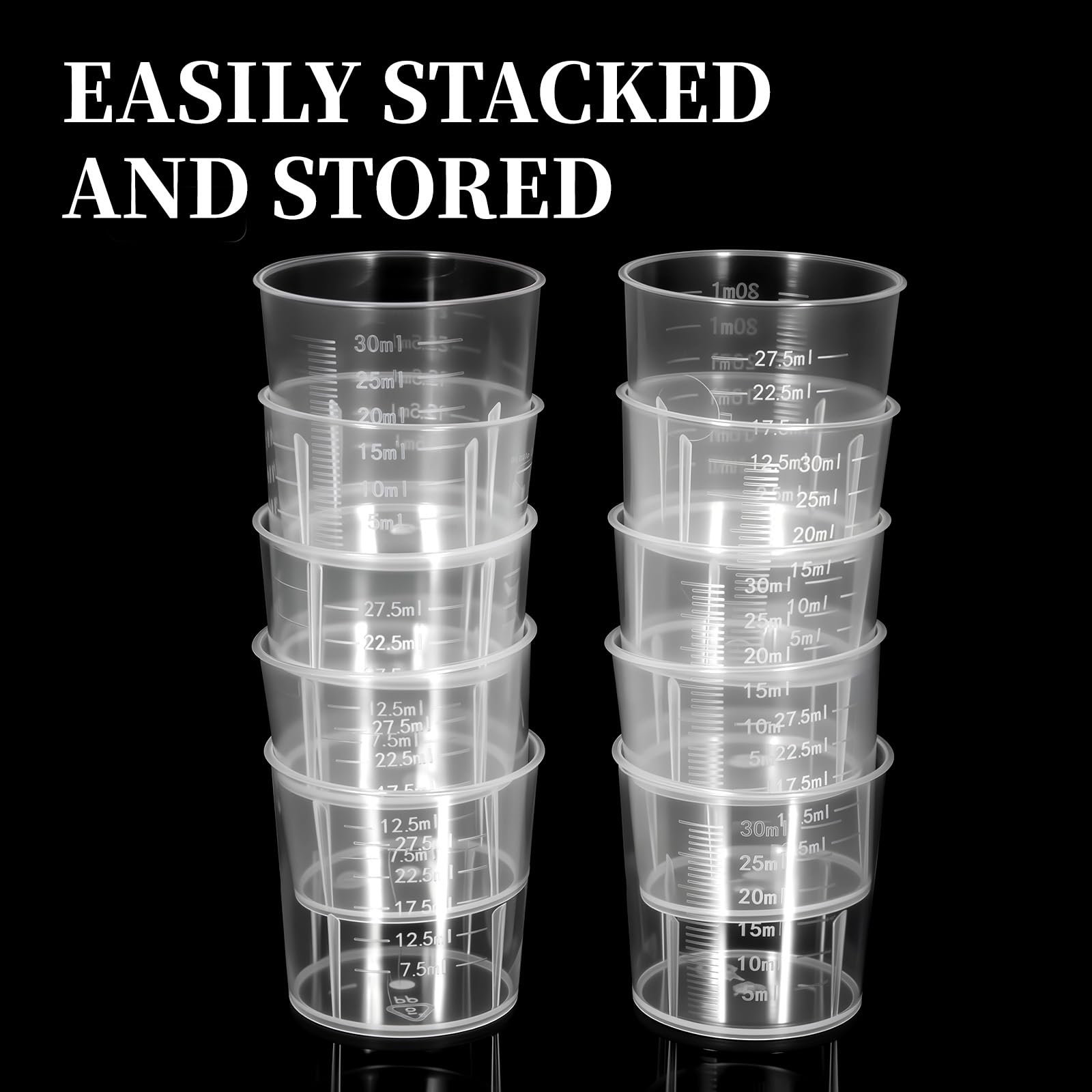Vasos medidores de plástico líquido, 20 unidades, vasos desechables para medicina, graduados, de plástico transparente, para cocina, laboratorio, herramienta de medición, 30 ml