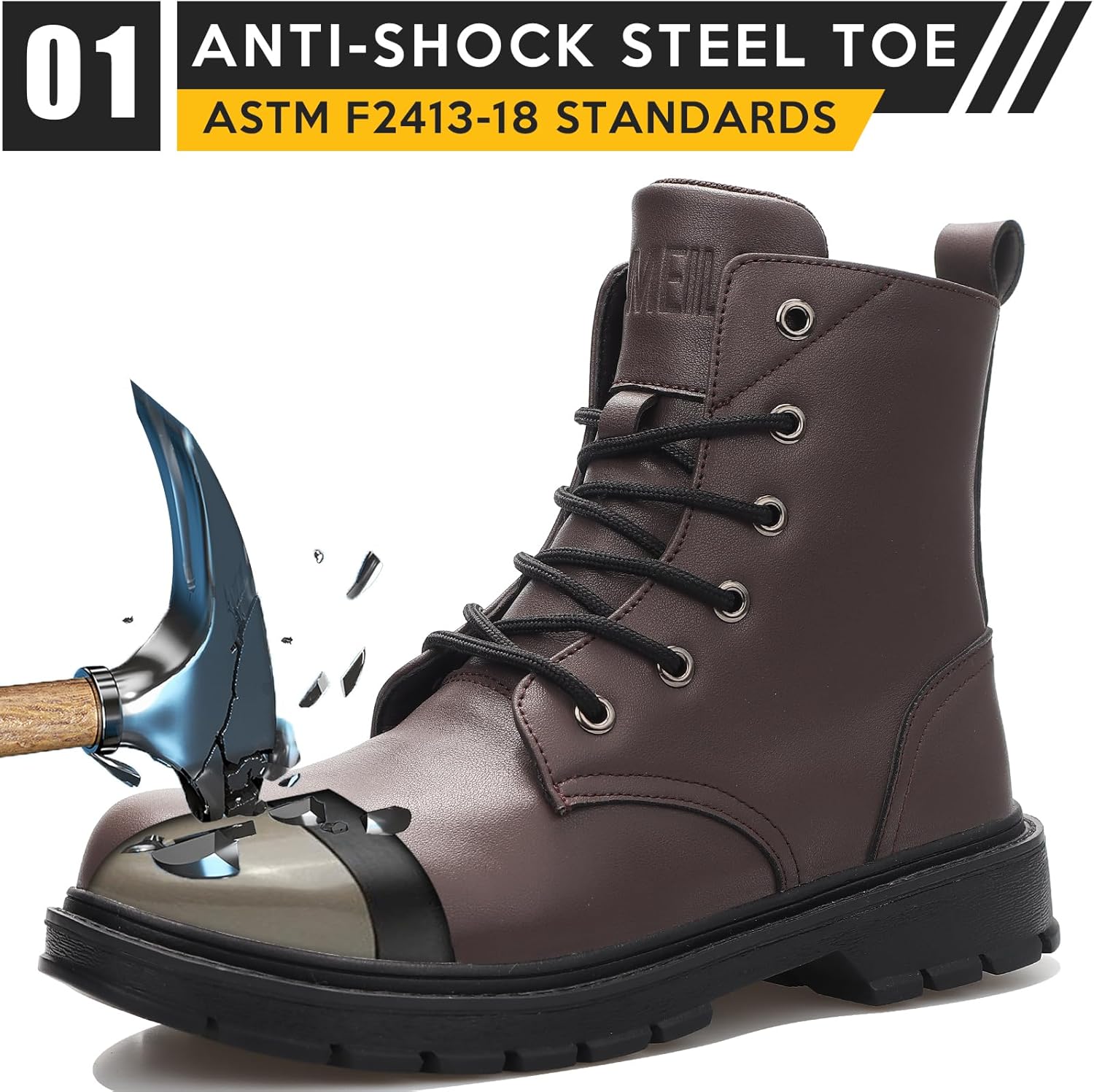 Steel Toe Boots for Women Men, Waterproof Lightweight Safety Work Boots Durability Composite toe Construction Shoes with 6" - Image 2