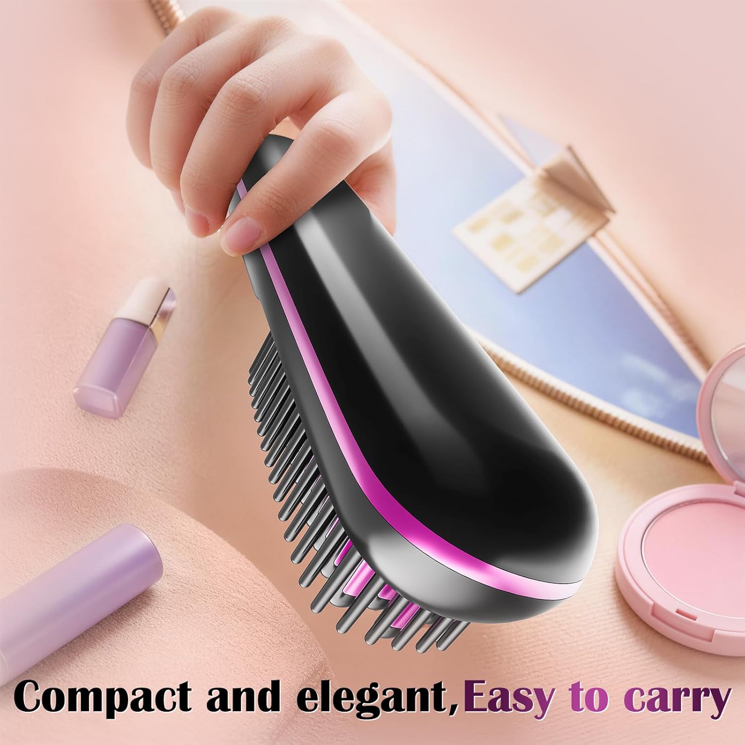 2026 Upgrade Wireless Hair Straightener Brush - 200M Negative Ion MCH Ceramic Anti-Frizz Straightening Brush with 3 Temp LED Settings (Midnight Black)
